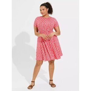 Torrid Skater Mini Knot Front Dress Stretch Ikat Pink White 3X NEW